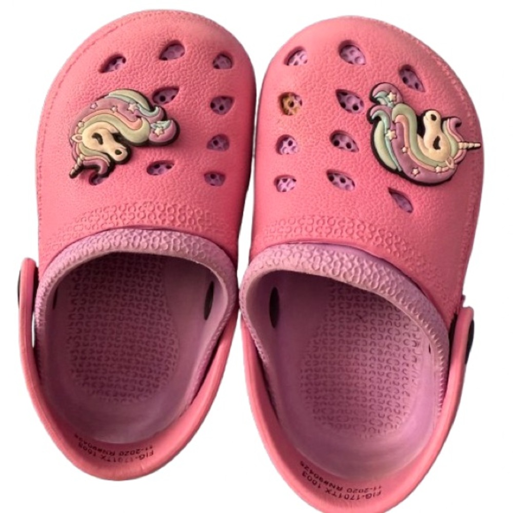 Bright Pink Slippers with Ventilation Holes and Decorative Charms